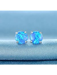 Gemsme - aretes de ópalo chapados en oro blanco, de 18 quilates