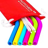 Silicone Straws for 30 oz Tumbler Yeti - 6 Regular Straws Reusable Straws + 2 Brushes + One Red Pouch - Silicone Straws Complete Bundle