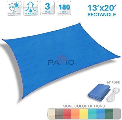 Patio Paradise 13' x 20' Blue Sun Shade Sail Rectangle Canopy - Permeable UV Block Fabric Durable Patio Outdoor - Customized Available