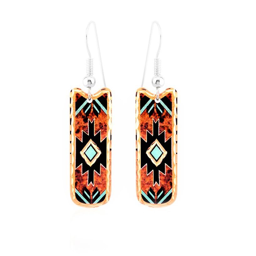 Artisan-crafted Native American Earrings for Women Feature Turquiose and Maroon Color Native American Jewellery Made from 99.9% Pure Solid Copper with a Gift Box