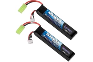 BESWON 2 Packs Airsoft Battery 11.1V Rechargeable 1400mAh 30C Lipo Battery Pack with Mini Tamiya Connector for Airsoft Guns Rifle