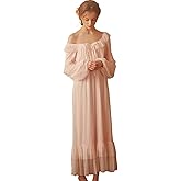SINGINGQWEEN Women Victorian Nightgown Long Sheer Vintage Sleepwear Pajamas Loungewear Princess Housecoat Nightdress