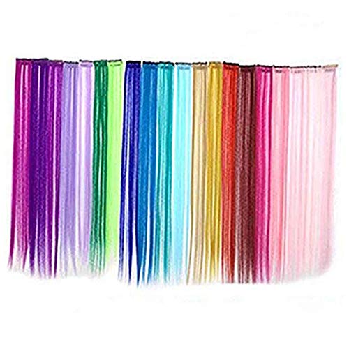 24 Pcs of 20 Inches Multi-colors Party Highlights Colorful Clip in Synthetic Hair Extensionsï¼Œstraight long Hairpiece