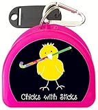 Zumoe Field Hockey Mouthguard Case, Mouth Guard Case, Retainer Case or Dental Case called Chick with Field Hockey Stick (Pink)
