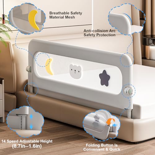 Stanew Baby Bed Rails Guard - Foldable Toddler Bed Rail, Kids' Bed Rails, Safety Baby Bed Fence Protector Rail, Adjustable Heights Kid Bed Guard Rail for Queen King Twin Bed Kid (1.8 M)