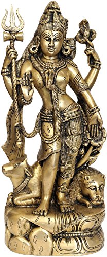 Aone India Ardhanarishvara (Shiva and Parvati) - Brass Statue + Cash Envelope (Pack Of 10)