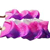 WJPUUS 1 Pair(Left+Right) Belly Dance Fan Artificial Silk Bamboo Fans,Colorful Dancing Fabric Fans,Long Folding Imitated Silk Fans,for Dancing Show Arts,Length 180cm Width 90cm.