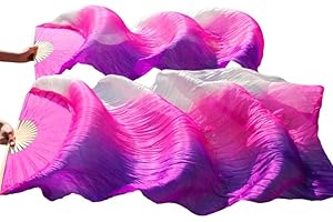 WJPUUS 1 Pair(Left+Right) Belly Dance Fan Artificial Silk Bamboo Fans,Colorful Dancing Fabric Fans,Long Folding Imitated Silk Fans,for Dancing Show Arts,Length 180cm Width 90cm.