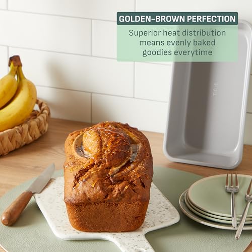 T-fal Refresh Ceramic Nonstick Baking Pans Set (8 Pc), Roaster, 12-Cup for Muffins, Loaf Trays, Baking Sheets Non Stick, Cooling Cooking Rack, Stackable Bakeware Set, Mint Green