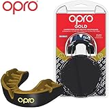 OPRO Mouthguard Custom-Fit Gold Level Gum Shield for Ball, Combat and Stick Sports - 18 Month Dental Warranty (Adult and Kids Sizes) | Black/Gold, Kids