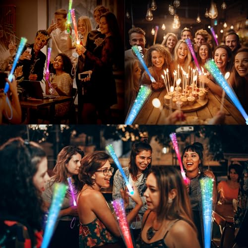 SHQDD 28 PCS Glow Fiber Wands, LED Party Favors, LED Light Wands, Glow in The Dark Party Supplies, LED Flashing Sticks, Fiber Optic Light Wand Stick for Party, Wedding Favors
