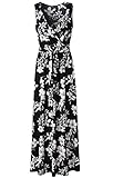 Zattcas Womens V Neck Sleeveless Empire Waist Floral Maxi Dress … (Small, Black White)