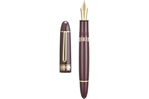 WIKULT Yongsheng Junlai 630 Acrylic Fountain Pen, Size 8 Medium Nib with Piston Filling System, Wine Red Transparent Fence Ink Tank with Torpedo Shape Design Smooth Writing Pen (Gold Trim)