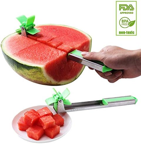 Watermelon Windmill Slicer Cutter, Stainless Steel Watermelon Cutter Knife Tongs Corer Fruit Melon Tools Kitchen Gadgets (1 Pack)