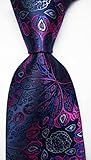 EXT Collectino 100% Silk Necktie, New Classic Floral Flower Blue Pink Peacock Feathers Fashion Trendy Chick Elegant Formal Business Tie JACQUARD WOVEN Men's Suits Groom Wedding Marriage Party Ties