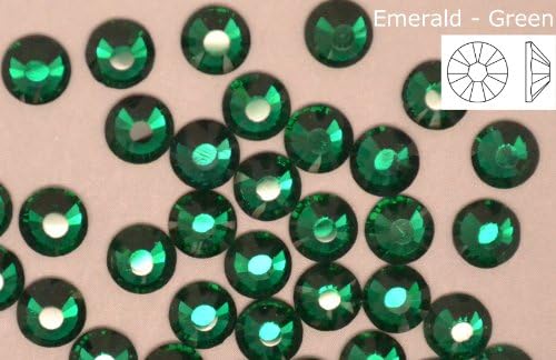 100 x (Emerald - Dark Green, ss10 (3mm), EIMASS® Grade A Crystals Foiled Flat-Back Non-HOT FIX Rhinestones Glue FIX GEMS. Pack of 100 Crystals.