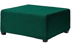 Jonuiony Stretch Ottoman Cover, Folding Storage Stool Covers, Rectangular Footrest Slipcover, Foot Rest Slipcovers with Elastic Bottom, Jacquard Fabric Foot Stool Furniture Protectors (Dark Green,L)
