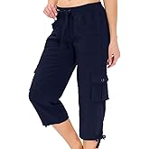 MoFiz Womens Capris with Pockets Loose Fit Casual Capri Pants Dressy Lightweight Ladies Baggy Cargo Pants for Hiking
