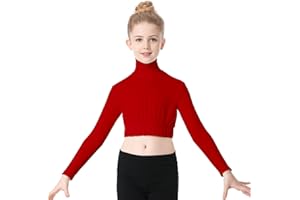 SPOFOR Girl's Turtleneck Long Sleeve Crop Top Sportswear Zipper Back Cheer Leading Dance Performances