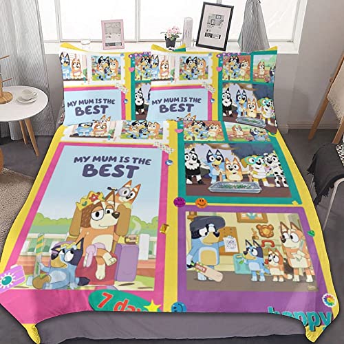 Cartoon Bluey Bed Set Cute for Kids Girls Boys 3 Pieces 2 Pillowcases