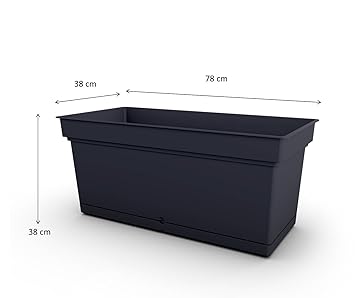 Kreher XXL Pflanzkasten in rechteckigem Format, zeitlos schlichtem Design und 66 Liter Nutzvolumen. Mit abnehmbaren Wasserspe