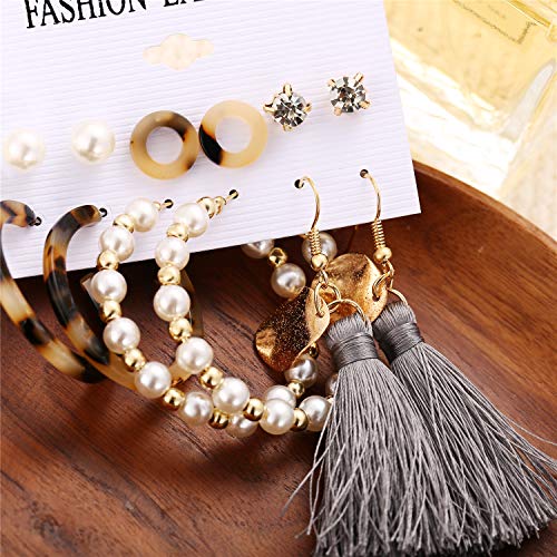 36 Pairs Fashion Earrings Set with Tassel for Women Girls Gold Cross Dangle Leaf Earrings Bohemian Acrylic Hoop Stud Earrings for Birthday/Party/Dinner/Christmas