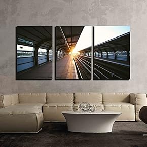 3 Piece Canvas Wall Art - Transportation System at Sunset - Modern Home Art Stretched and Framed Ready to Hang - 16"x24"x3 Panels