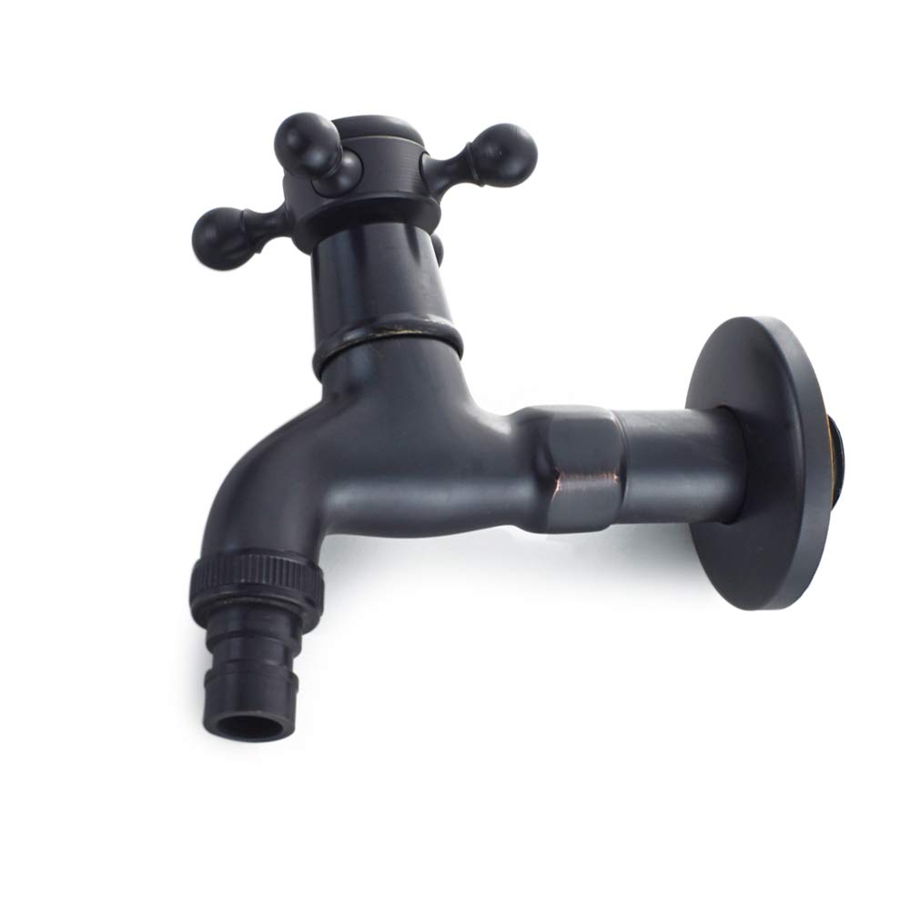 KUNGYO Washing Machine Tap Solid Brass with G1/2 Sink Spout - Antique Classic Single Cross Handle Water Faucet for Garden Laundry Lavatory(Black ORB)