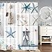 Nautical Shower Curtain, Marine Sail Boat Beach Starfish Shell Sea Life Shower Curtain with 12 Hooks, Waterproof Shower Curtain (White Blue #1, 70