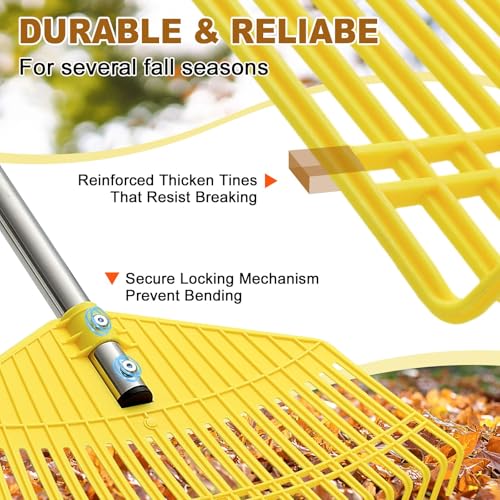 Garden Leaf Rake for Leaves - 42cm Wide Nylon Plastic Head,165cm Adjustable Lightweight Handle for Women Seniors Kids,23 Flexible Lawn-Friendly Tines for Grass,Pine Needle,Mulch,Small Debris