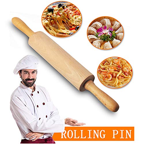 shamrock58 Wooden Handle Roller Smooth Rolling Pin Kitchen Cooking Baking Tool Dumpling Dough Perfect to Make Pastry (Beige)