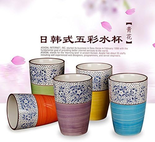 DHJUST Japanese Ceramic Mug Korean Simple Hand-Painted Coffee Cup Five Piece, 301-400ml,Blue and White -5 Installed,301-400ml