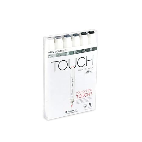 ShinHan : Touch Twin 6 Brush Marker Pen Set : Grey Colors