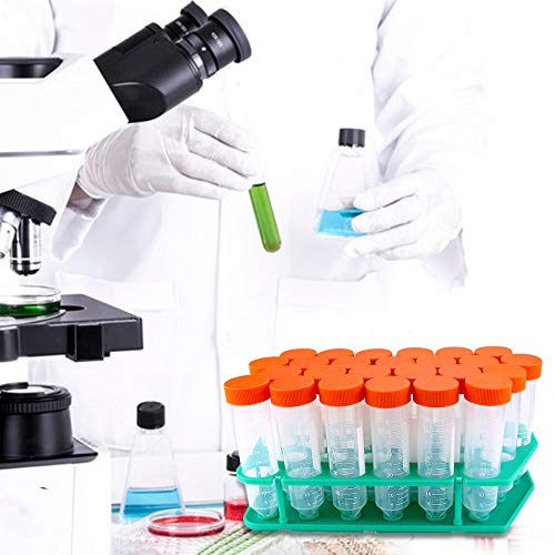 Twdrer 25 PCS 50ml Clear Plastic Graduated Conical Centrifuge Tubes with Screw Caps and Rack for Scientific Experiments