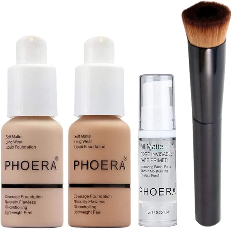 Glamza PHOERA Nude Buff Beige Matte Foundation Primer Brush Set