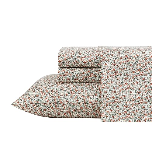 Laura Ashley - Full Sheets, Cotton Percale Bedding Set, Crisp & Cool Home Decor (Emogene Burnt Orange, Full)