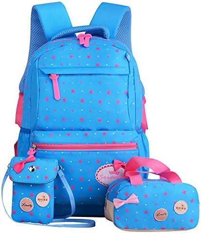 FOLLOWUS Kid's Backpacks Girls School Backpack Purse Lunch Bag 3 in 1 (Blue&amp;Rose)