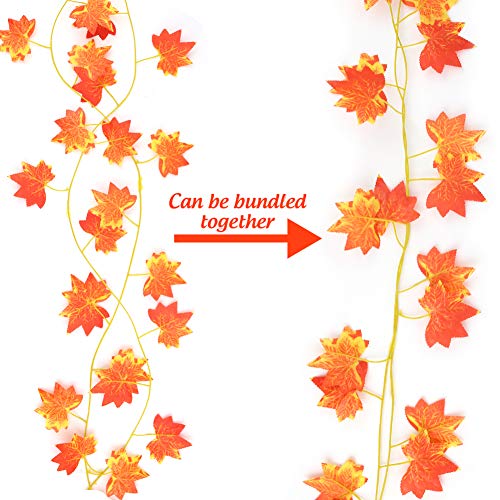 VGOODALL Künstliche Herbst Girlande, 16 STK. Eukalyptus Girlande Strähnen Künstliche Ahorn Blätter Autumn Leaves Girlande für Garten Hochzeit Party Wanddekoration