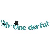 Mr Onederful Banner - Baby Boys' 1st Birthday Party Decorations, Little Gentleman Baby Shower Decorations, 1st Birthday Banner for Boys Blue Glitter