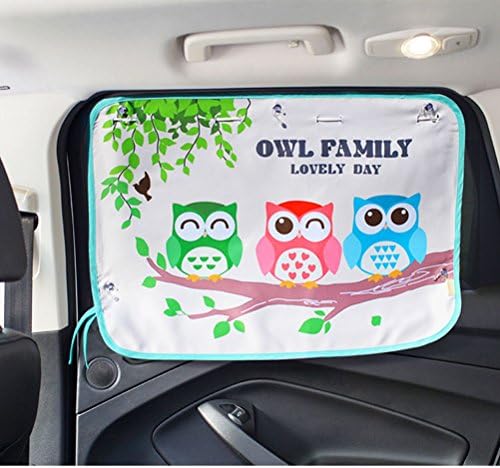 Monmonda Car Window Shade And Backseat Hooks-Car Window Curtain with Suction Cup for Kids/Baby/Pets, Sunshade Blocks Harmful UV Rays and Offers Effective Sun Glare Protection (Owl family)