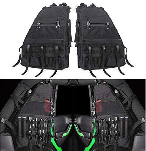 Roll Bar Storage Bag Cage with Multi-Pockets for Jeep Wrangler JK JKU TJ LJ Unlimited 4 Doors - Pack of 2