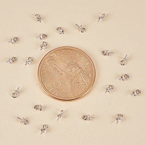PH PandaHall 925 Sterling Silver 5mm Eye Screwed Pins 20pcs for Half Drilled Pearl Cup Bail Charm Pendant