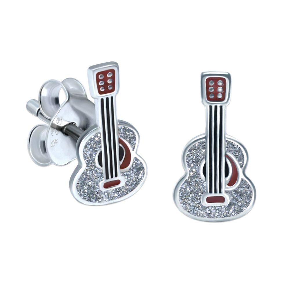 Silver Glitter Acoustic Guitar Gift Earrings - Sterling Silver