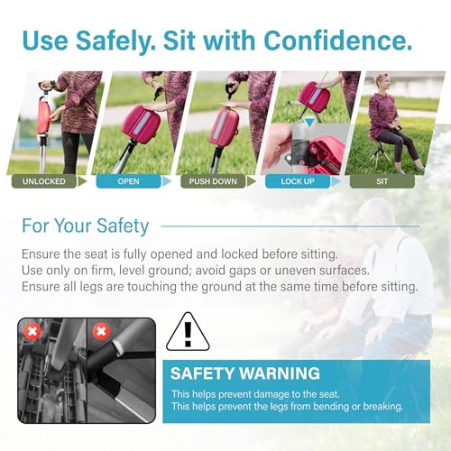 STEP2GOLD Ta-Da Chair Series 2 - Portable Walking Stick, Cane with Seat, Foldable Chair, Hiking Stick, for Camping, Hiking, Lightweight Aluminum, Easy Carry, Anti-Slip