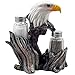 Bald Eagle Glass Salt and Pepper Shakers with Decorative Figurine Display Stand Set for American Patriotic Bar and Kitchen Décor or Rustic Lodge Tabletop Decorations and Wildlife Bird Gifts