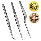 Kitchen Tweezers Cooking Tweezers Precision Tongs 3 Pieces Stainless Steel Tweezers Precision Tongs For Chef Utensils/Precision Serrated Tips/Medical Beauty Utensils/Tool Sets, 6.3-Inch