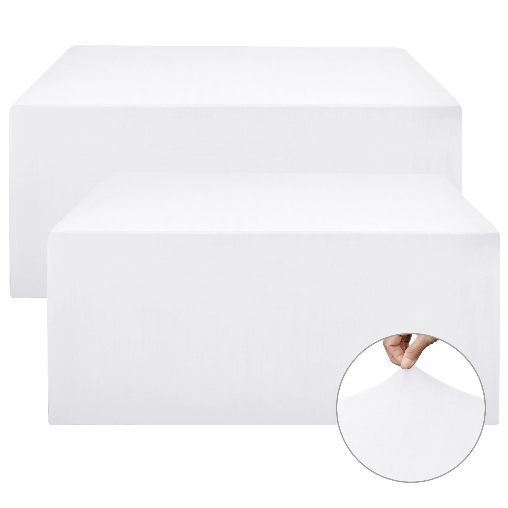 Photo 1 of Nasitos White Fitted Table Covers for 5 Foot Tables - 60 x 30 Inch - 2 Pack Stretch Spandex Rectangle Table Clothes, Fabric Tablecloths for Parties, Trade Show, Craft Show, Birthday