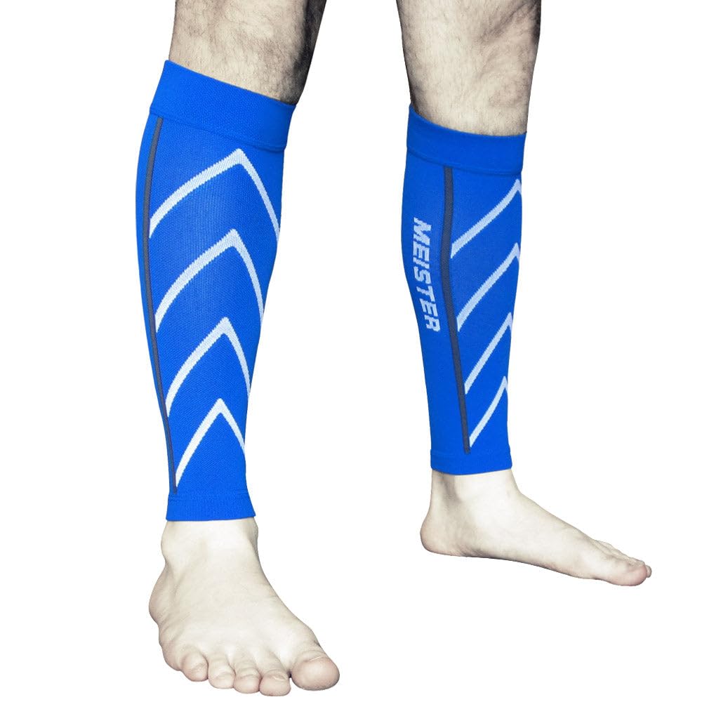 Meister Graduated 20-25mmHg Compression Running Leg Sleeves for Shin Splints (Pair) - Blue - X-Large