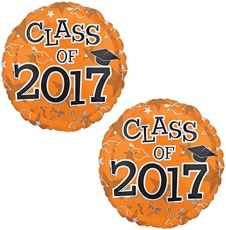 Class of 2017 Graduation Foil 17" Balloons, 2 Pack (Orange)