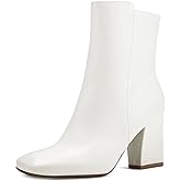 mysoft Women's Ankle Boots Square Toe Side Zipper GoGo Boots Chunky Block Heel Mid Calf Low Heeled Short Booties